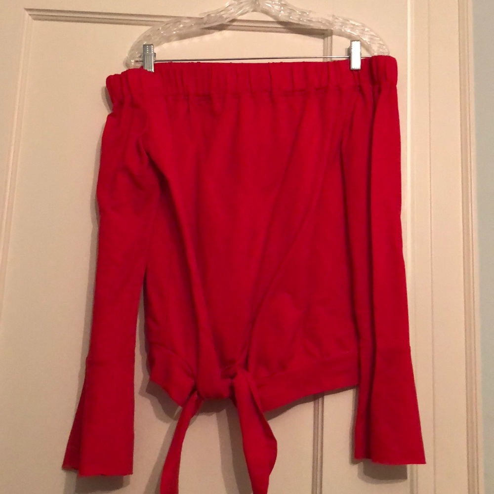 Off the shoulder red tie top